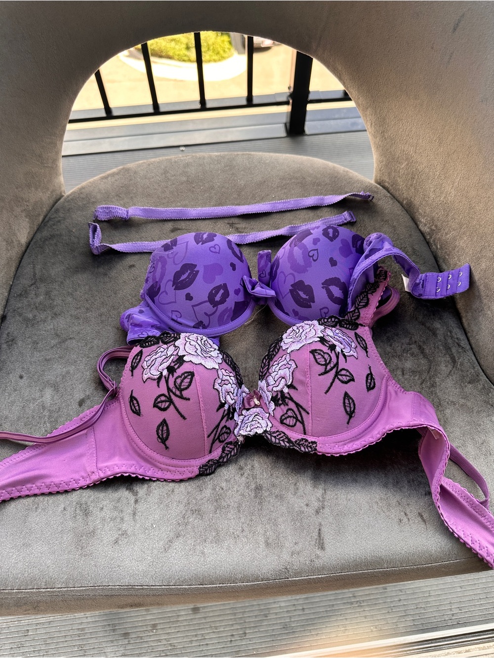 Purple Floral Embroidered Push-Up Bra - Women Intimates
